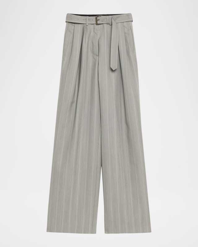 Peaches Belted Pinstripe Wide-Leg Pants